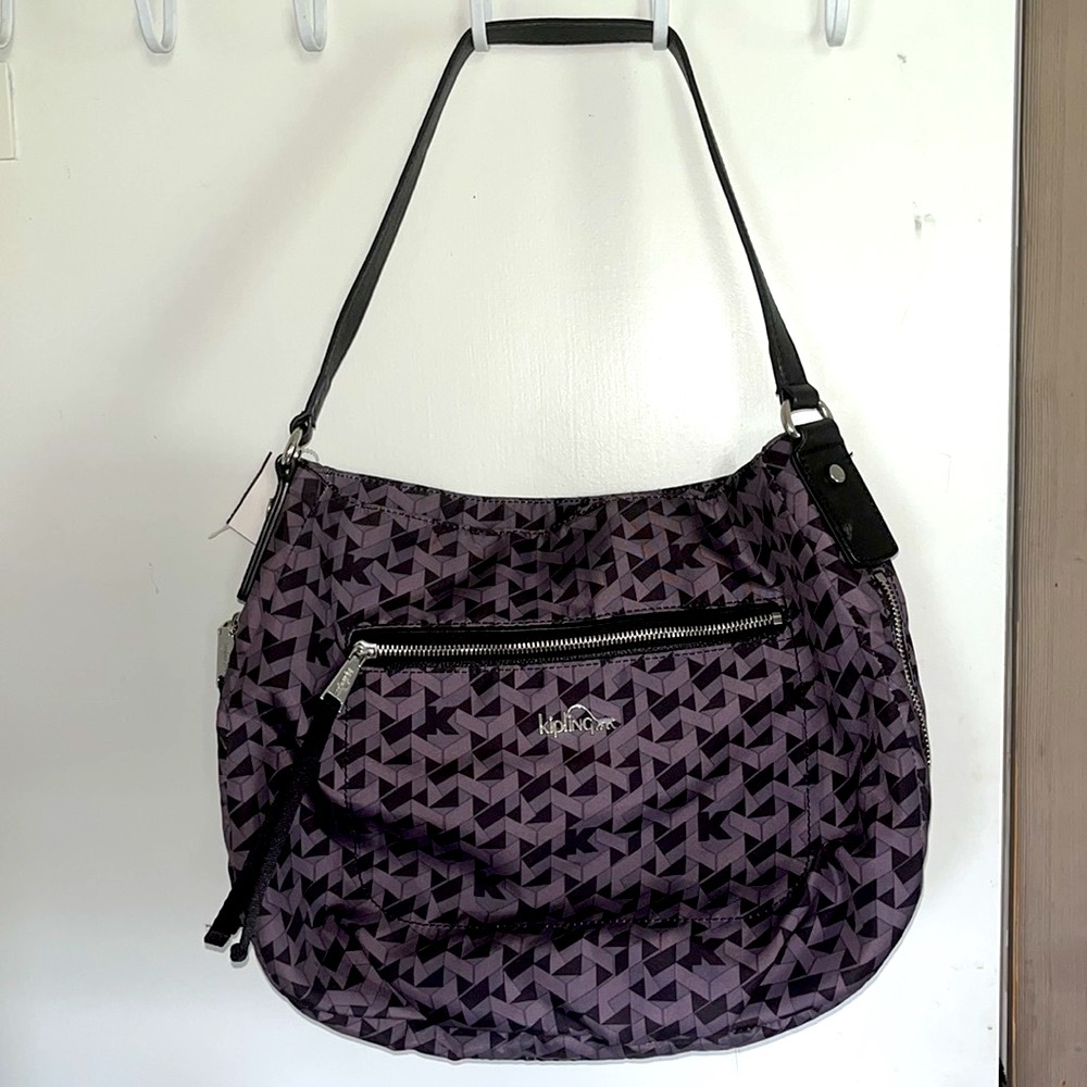 Kipling | Purple Geometric Nylon shoulder bag with expandable width size | New!
